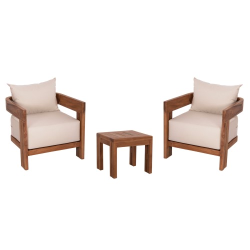 LOUNGE ΣΕΤ KIOTO HM10960 ΤΡΑΠΕΖΑΚΙ & 2 ΠΟΛΥΘΡΟΝΕΣ--ΞΥΛΟ TEAK--ΜΠΕΖ ΜΑΞΙΛΑΡΙΑ