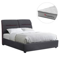 ΚΡΕΒΑΤΙ ΔΙΠΛΟ ΜΕ ΣΤΡΩΜΑ KENDRA HM10762 ΓΚΡΙ ΥΦΑΣΜΑ--ΓΙΑ ΣΤΡΩΜΑ 150x200εκ