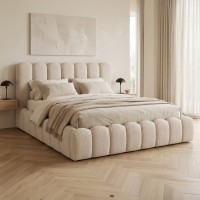 ΚΡΕΒΑΤΙ ΔΙΠΛΟ MARIUS HM759.03 ΜΠΕΖ CHENILLE ΥΦΑΣΜΑ-- ΓΙΑ ΣΤΡΩΜΑ 160x200εκ