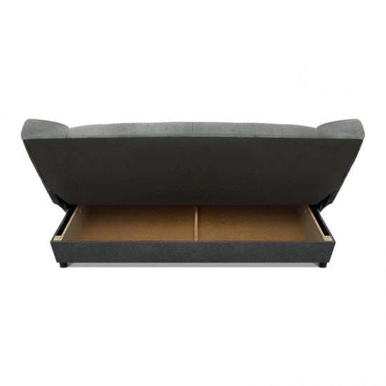 Kαναπές - κρεβάτι Tiko Plus Megapap τριθέσιος με αποθηκευτικό χώρο και ύφασμα σε σκούρο γκρι 200x90x96εκ.