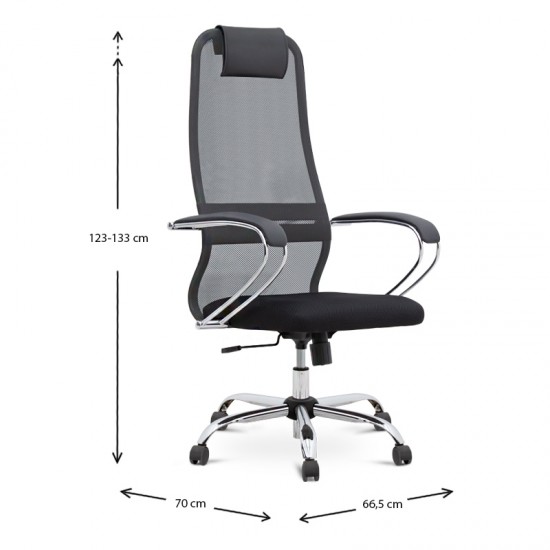 Καρέκλα γραφείου Lord Megapap με ύφασμα Mesh χρώμα γκρι - μαύρο 66,5x70x123/133εκ.