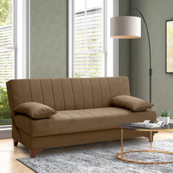 Καναπές - κρεβάτι Victor Megapap τριθέσιος βελούδινος με αποθηκευτικό χώρο σε σκούρο καφέ 190x84x90εκ.