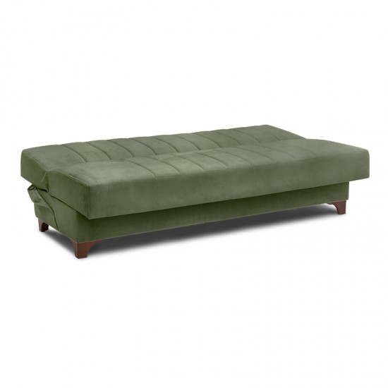 Καναπές - κρεβάτι Victor Megapap τριθέσιος βελούδινος με αποθηκευτικό χώρο σε χρώμα λαδί 190x84x90εκ.