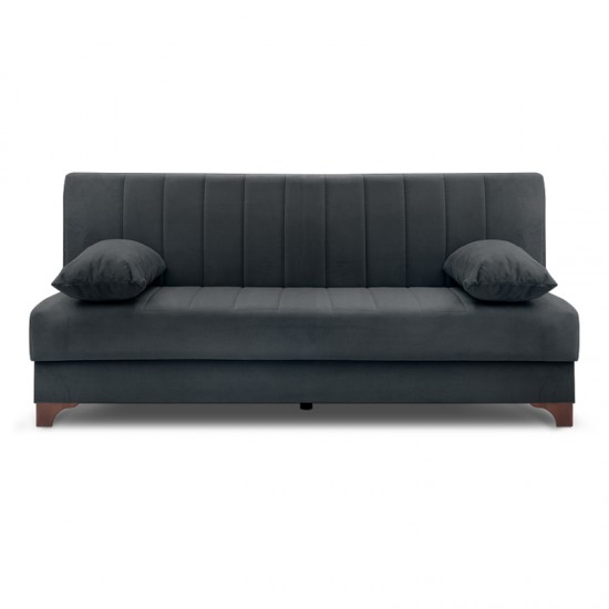 Καναπές - κρεβάτι Victor Megapap τριθέσιος βελούδινος με αποθηκευτικό χώρο σε χρώμα μαύρο 190x84x90εκ.