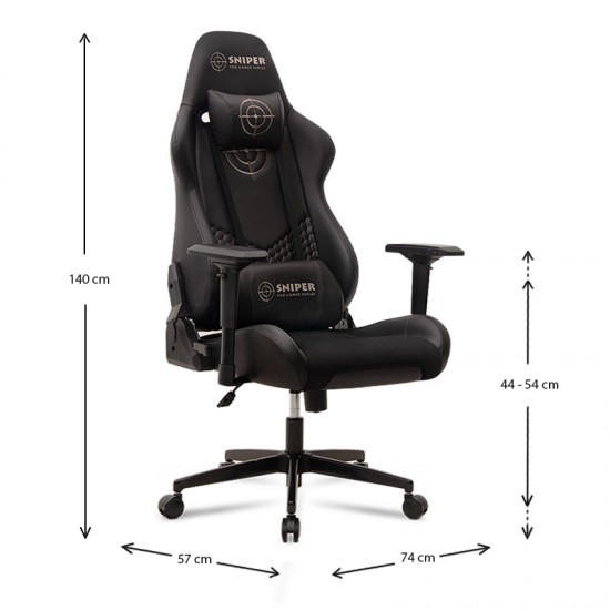 Καρέκλα γραφείου gaming - επαγγελματική Sniper Megapap τεχνόδερμα - ύφασμα σε μαύρο 74x57x140εκ.
