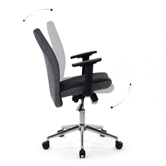 Καρέκλα εργασίας Finn Megapap υφασμάτινη χρώμα μαύρο - γκρι 61x55x105-113εκ.