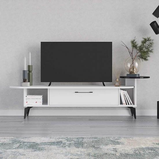 Έπιπλο τηλεόρασης Ada Megapap από μελαμίνη χρώμα λευκό 188x40x42,6εκ.