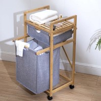 Καλάθι απλύτων διπλό Nextdeco μπαμπού Υ85x42x34εκ.
