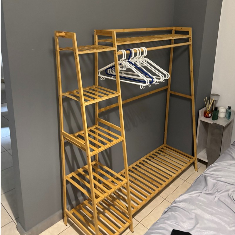 Κρεμάστρα ράγα οργάνωσης ρούχων Nextdeco ξύλινη μπαμπού Υ140x40x130εκ.