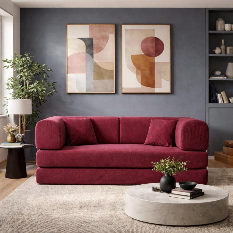 Compressed Nextdeco τριθέσιος καναπές-κρεβάτι μπορντώ 200x100x75εκ.