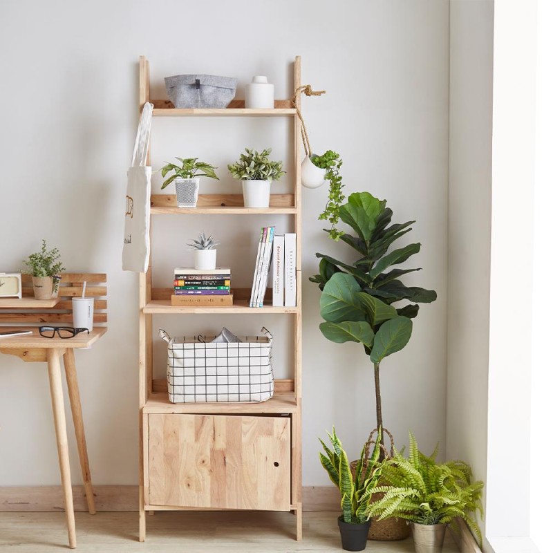 Ραφιέρα με ντουλάπι Nextdeco Natural μασίφ ξύλο Y180x60x38εκ.