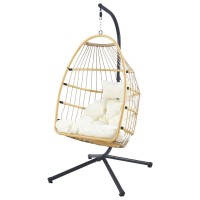 Κρεμαστή κούνια Nextdeco Wanda rattan με λευκά μαξιλάρια Υ110x85x62εκ.