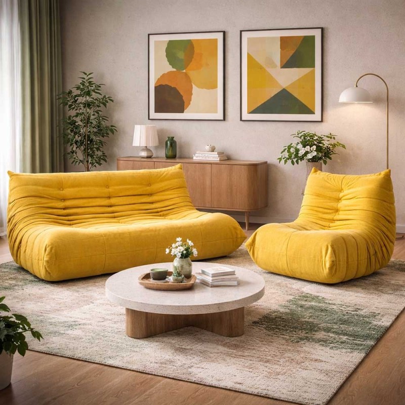 Compressed Nextdeco καναπές τριθέσιος Togo κίτρινος Υ70x174x102εκ.