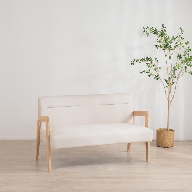 Καναπές διθέσιος Nextdeco Natural μασίφ ξύλο λευκός Υ78,5x127,6x72,5εκ.