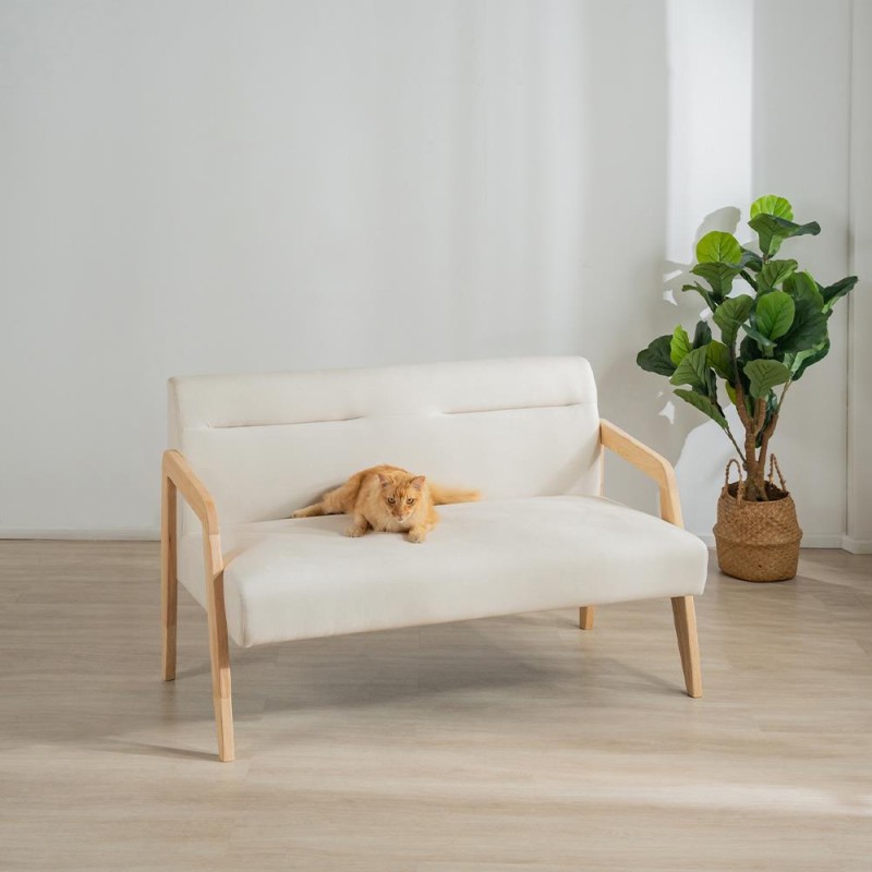 Καναπές διθέσιος Nextdeco Natural μασίφ ξύλο λευκός Υ78,5x127,6x72,5εκ.