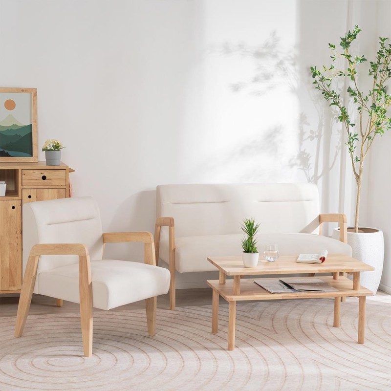 Καναπές διθέσιος Nextdeco Natural μασίφ ξύλο λευκός Υ78,5x127,6x72,5εκ.