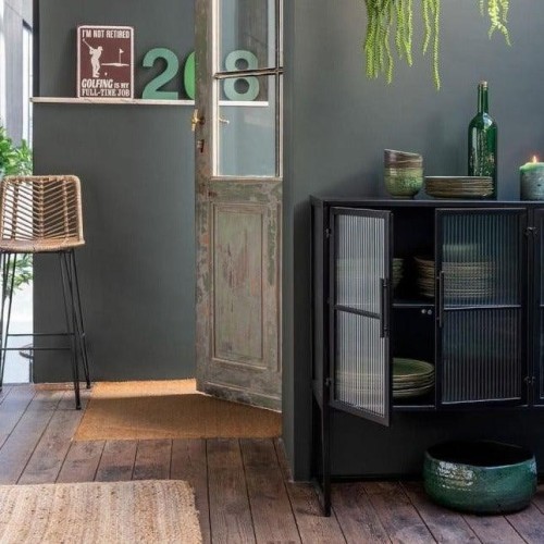 Έπιπλο τηλεόρασης μεταλλικό Nextdeco με ανοιγόμενες πόρτες μαύρο Υ90x150x35εκ.