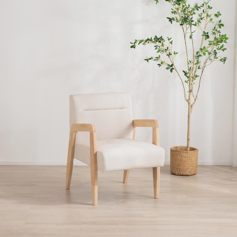 Πολυθρόνα Nextdeco Natural μασίφ ξύλο λευκή Υ78,5x58x72,5εκ.