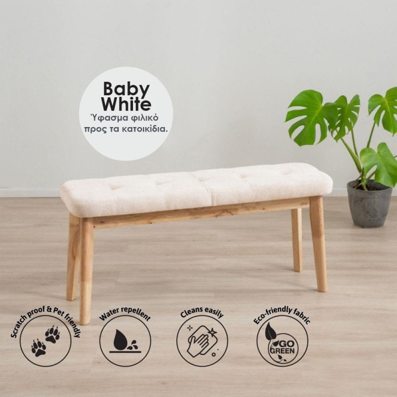Παγκάκι Nextdeco Natural μασίφ ξύλο λευκό μαξιλάρι Υ45,5×85×31,5εκ.