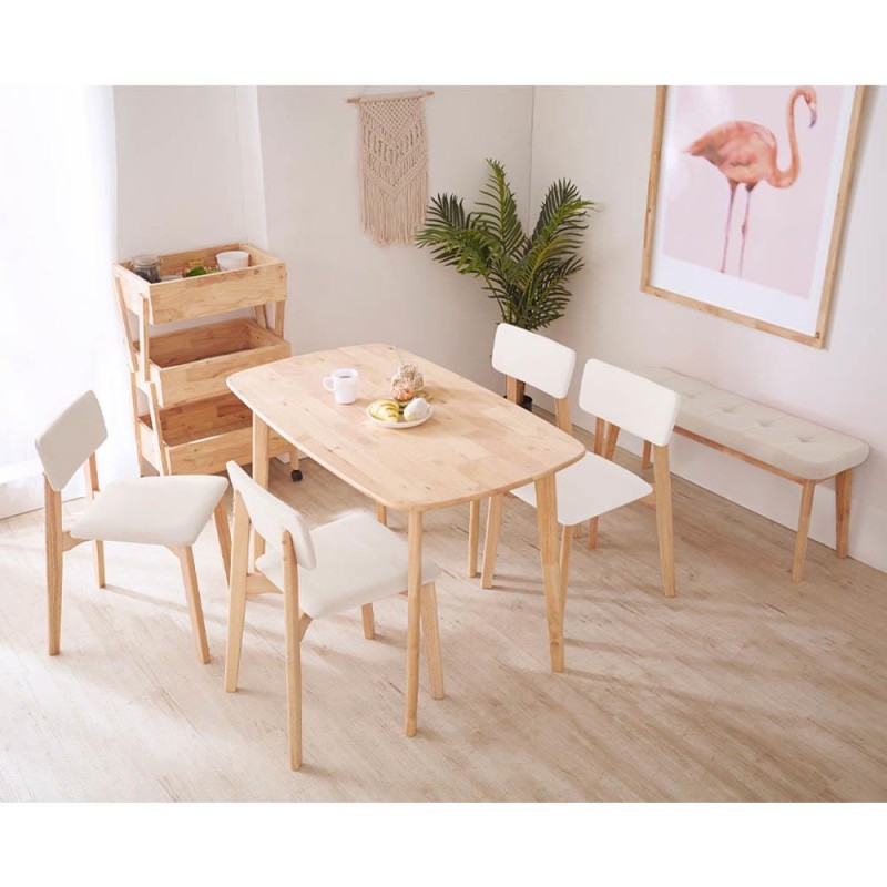 Παγκάκι Nextdeco Natural μασίφ ξύλο λευκό μαξιλάρι Υ45,5×85×31,5εκ.