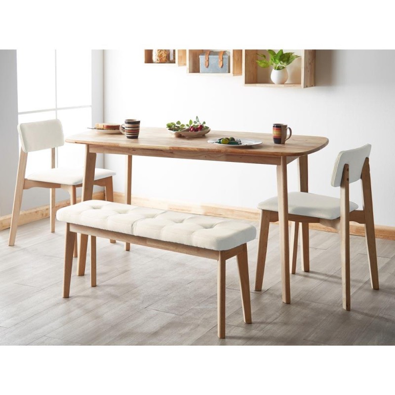 Παγκάκι Nextdeco Natural μασίφ ξύλο λευκό μαξιλάρι Υ45,5×85×31,5εκ.