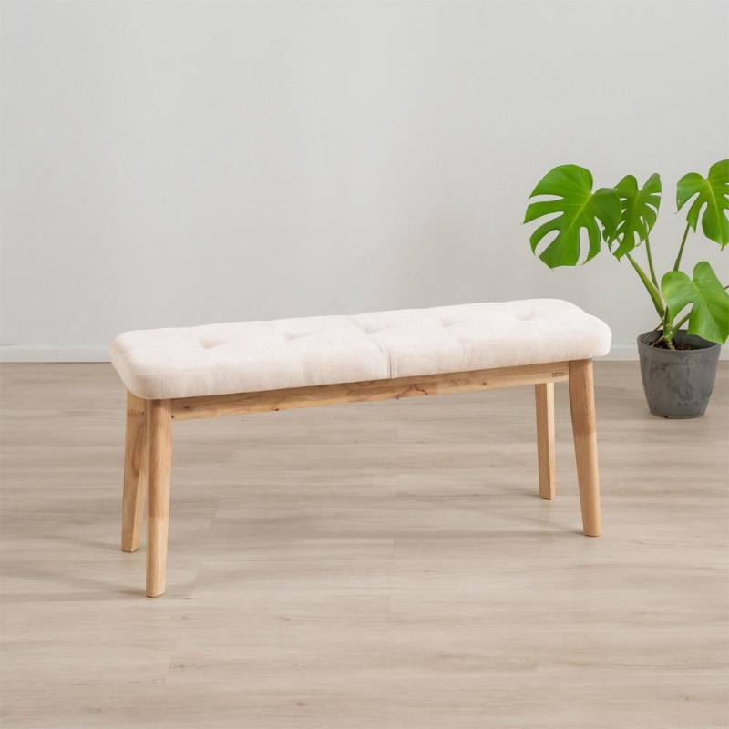 Παγκάκι Nextdeco Natural μασίφ ξύλο λευκό μαξιλάρι Υ45,5×85×31,5εκ.