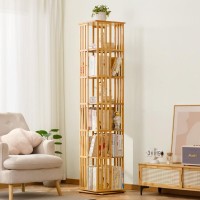 Βιβλιοθήκη ξύλινη μπαμπού Nextdeco με 6 επιπέδα περιστρεφόμενη Υ178x37x37εκ.