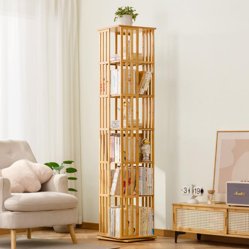 Βιβλιοθήκη ξύλινη μπαμπού Nextdeco με 6 επιπέδα περιστρεφόμενη Υ178x37x37εκ.