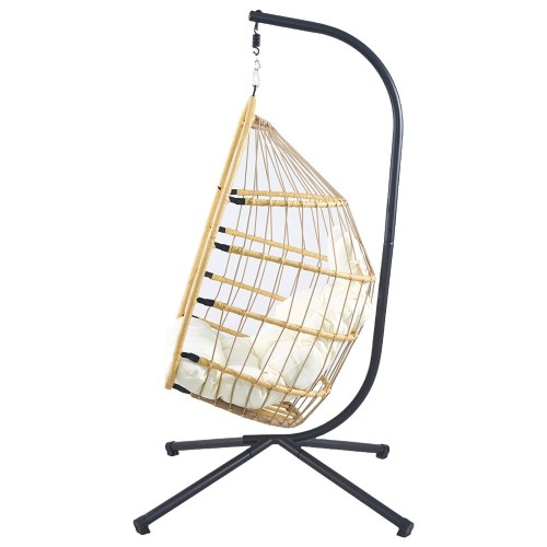 Κρεμαστή κούνια Nextdeco Wanda rattan με λευκά μαξιλάρια Υ110x85x62εκ.