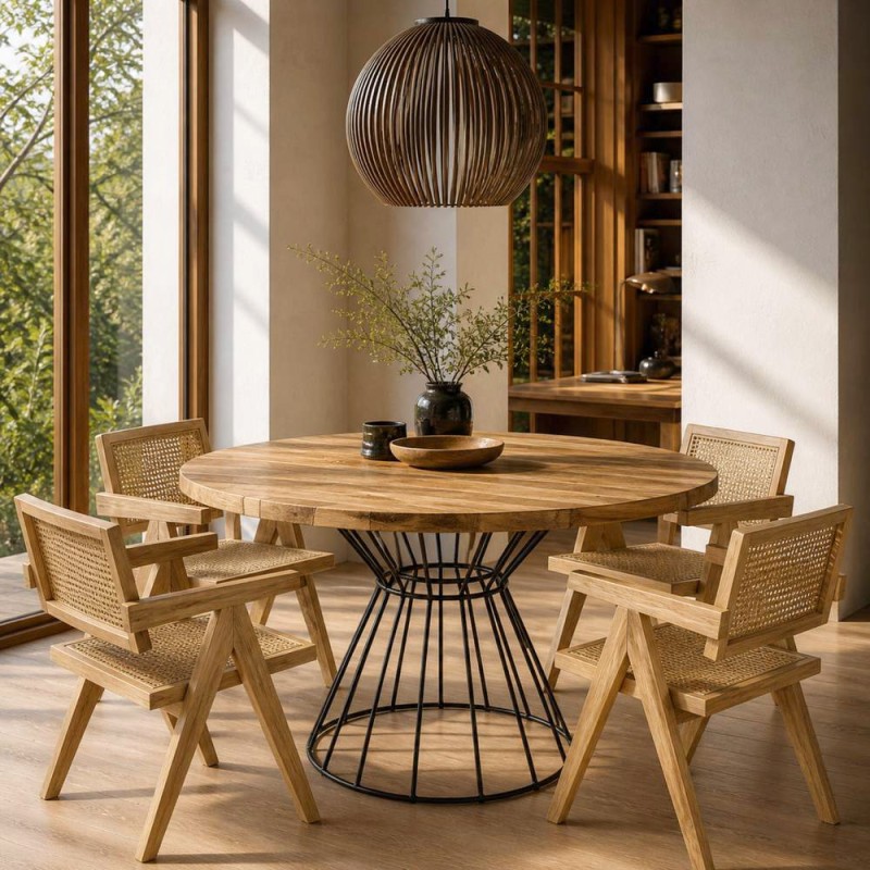 Καρέκλα ξύλινη Nextdeco Benson πλάτη PE Rattan 49,6x57xY805εκ