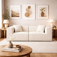 Compressed Nextdeco καναπές τριθέσιος κοτλέ ιβουάρ Υ63x208x101εκ.