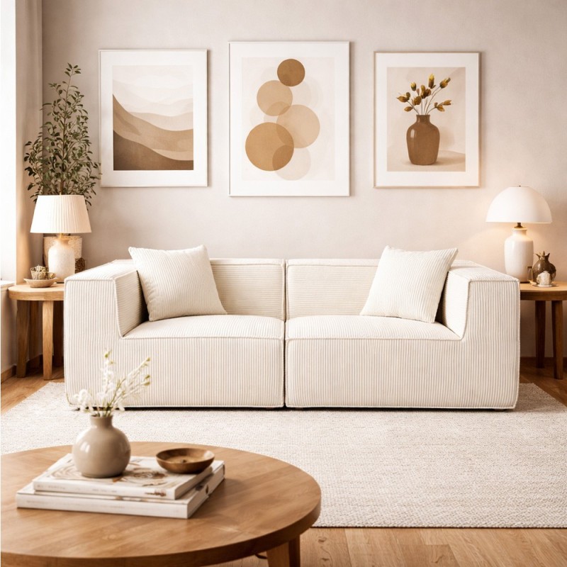 Compressed Nextdeco καναπές τριθέσιος κοτλέ ιβουάρ Υ63x208x101εκ.
