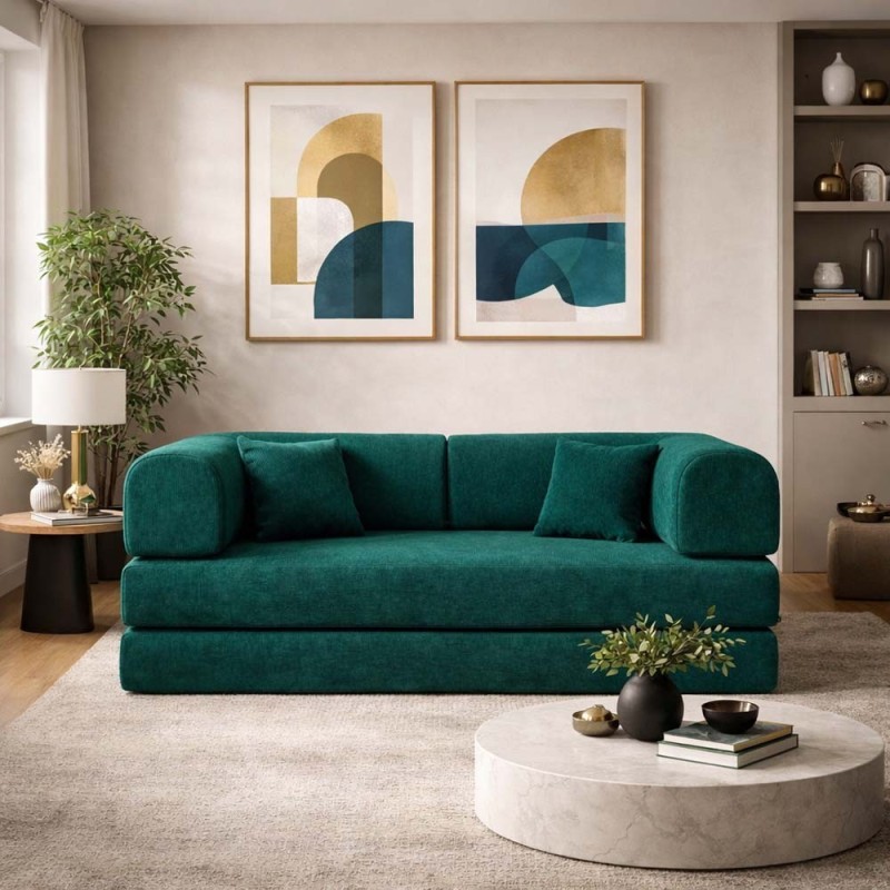 Compressed Nextdeco τριθέσιος καναπές-κρεβάτι πράσινος 200x100x75εκ.