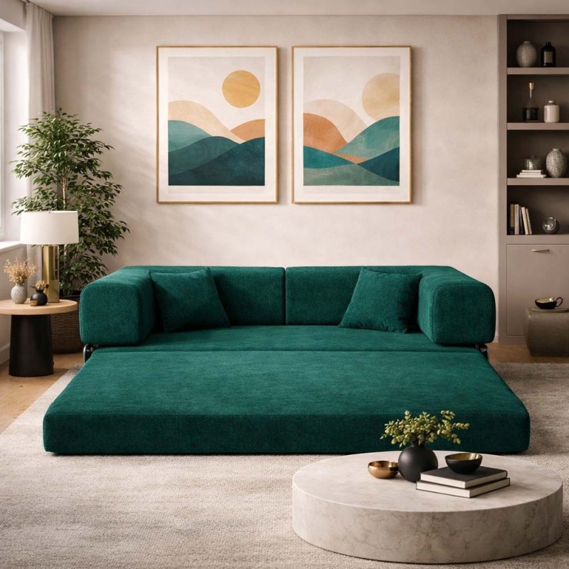 Compressed Nextdeco τριθέσιος καναπές-κρεβάτι πράσινος 200x100x75εκ.
