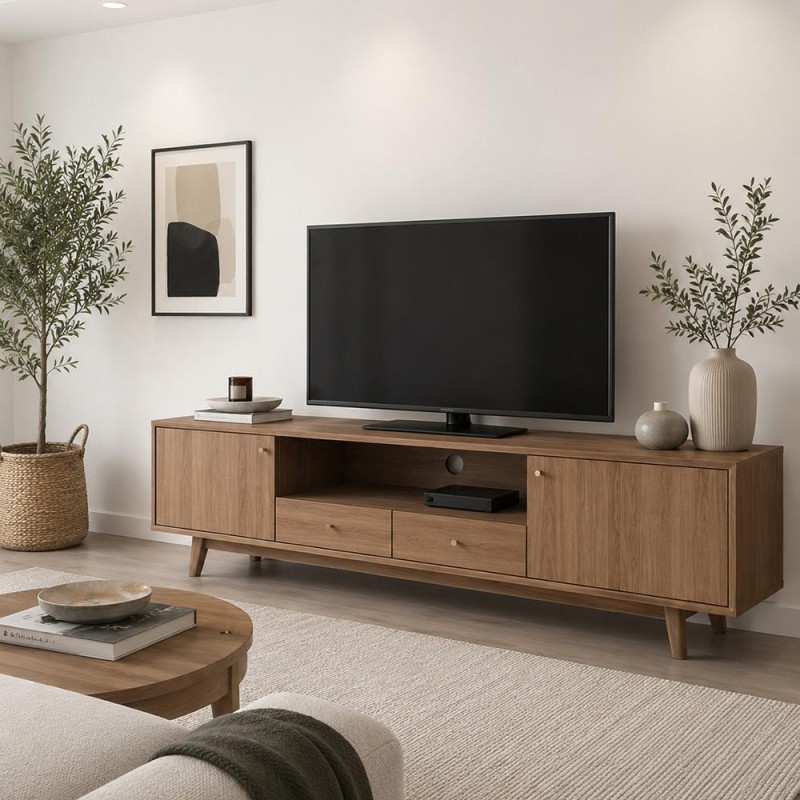 Έπιπλο τηλεόρασης Nextdeco μασίφ ξύλο δρυός Υ45x140x35εκ.