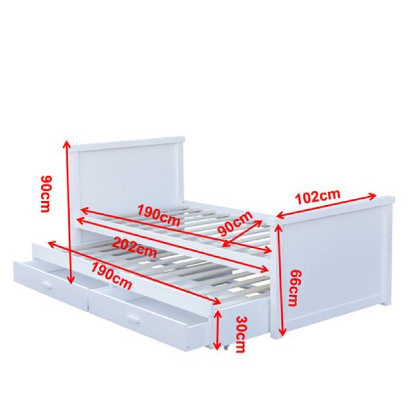 Κρεβάτι μονό Nextdeco Elliot (στρώμα 90x190εκ.) με αποθηκευτικό χώρο λευκό Υ90x100x210εκ