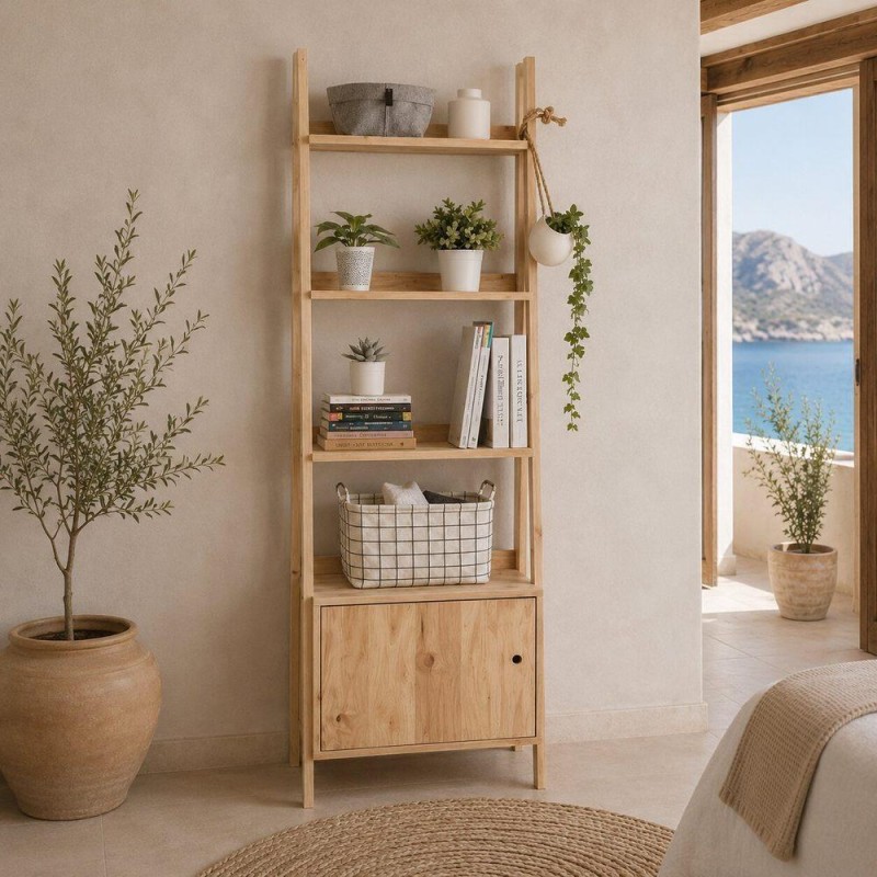 Ραφιέρα με ντουλάπι Nextdeco Natural μασίφ ξύλο Y180x60x38εκ.