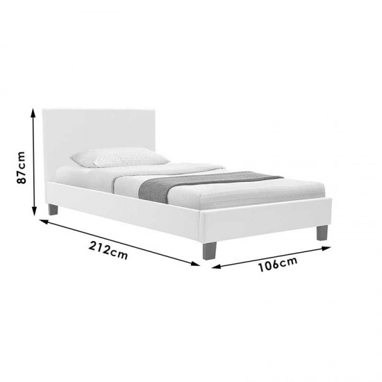 Κρεβάτι Nevil pakoworld μονό 100x200 PU χρώμα λευκό ματ με ανατομικές τάβλες