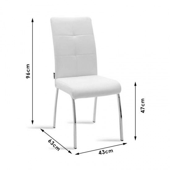 Καρέκλα Ariadne pakoworld μεταλλική χρωμίου με pu λευκό