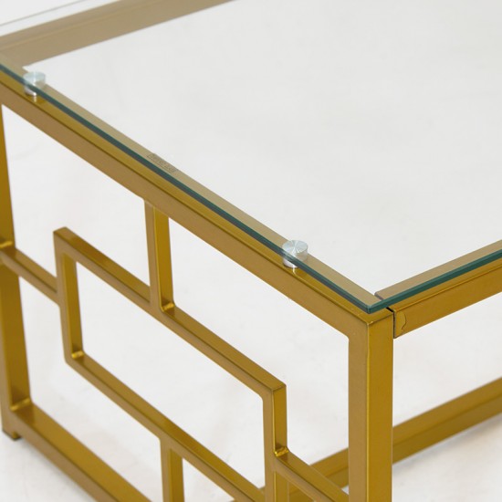 Τραπέζι σαλονιού Eccento pakoworld χρυσό-γυαλί 8mm 120x60x44εκ