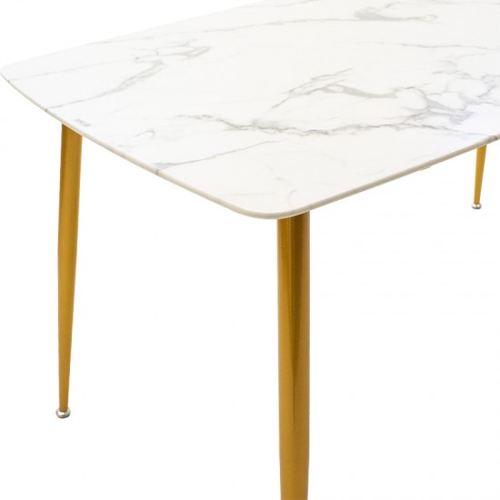 Τραπέζι Paris pakoworld οβάλ γυαλί 8mm λευκό μαρμάρου-χρυσό 150x80x75εκ