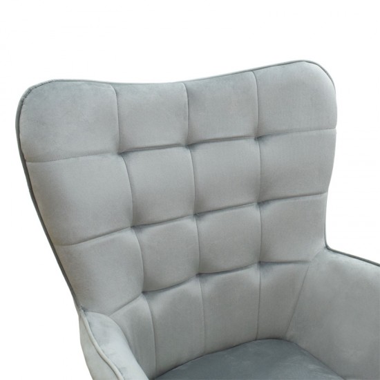 Πολυθρόνα Maddison με υποπόδιο-μαξιλάρι pakoworld βελούδο γκρι-φυσικό 68x72x98εκ