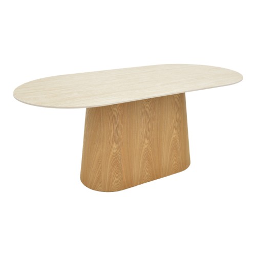 Τραπέζι Karlino pakoworld sintered stone σε όψη τραβερτίνας-mdf σε φυσική απόχρωση 180x90x76εκ