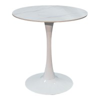 Tραπέζι Balou pakoworld sintered stone σε λευκή απόχρωση με όψη μαρμάρου-βάση λευκό μέταλλο Φ90x73εκ