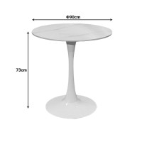 Tραπέζι Balou pakoworld sintered stone σε λευκή απόχρωση με όψη μαρμάρου-βάση λευκό μέταλλο Φ90x73εκ