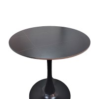 Tραπέζι Balou pakoworld sintered stone σε μαύρη απόχρωση με όψη μαρμάρου-βάση μαύρο μέταλλο Φ90x73εκ