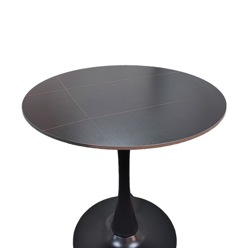 Tραπέζι Balou pakoworld sintered stone σε μαύρη απόχρωση με όψη μαρμάρου-βάση μαύρο μέταλλο Φ90x73εκ