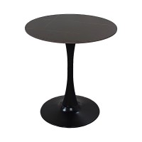 Tραπέζι Balou pakoworld sintered stone σε μαύρη απόχρωση με όψη μαρμάρου-βάση μαύρο μέταλλο Φ90x73εκ