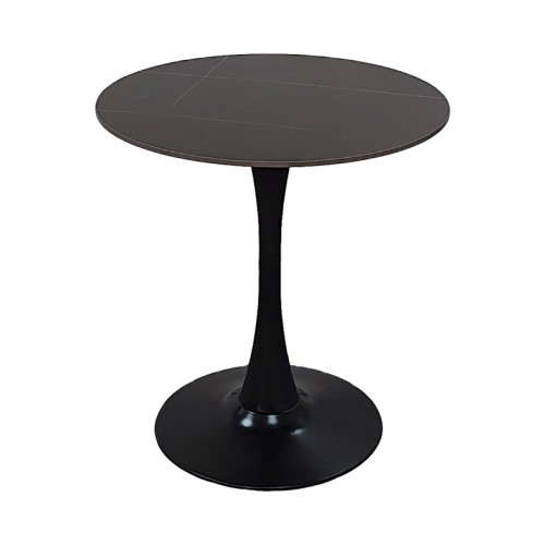 Tραπέζι Balou pakoworld sintered stone σε μαύρη απόχρωση με όψη μαρμάρου-βάση μαύρο μέταλλο Φ90x73εκ