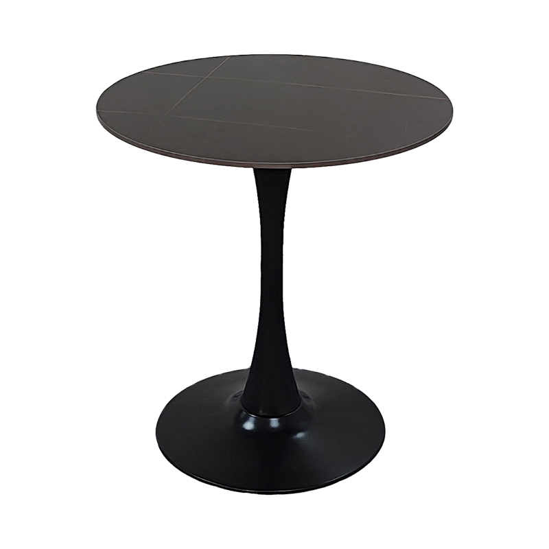 Tραπέζι Balou pakoworld sintered stone σε μαύρη απόχρωση με όψη μαρμάρου-βάση μαύρο μέταλλο Φ90x73εκ